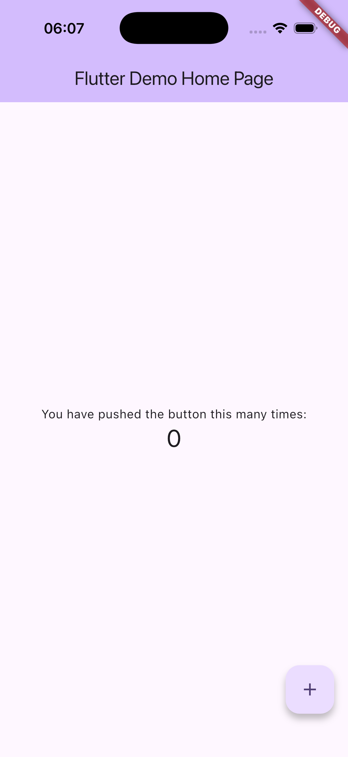 iOS Simulator 中的 Flutter 默认计数器页面